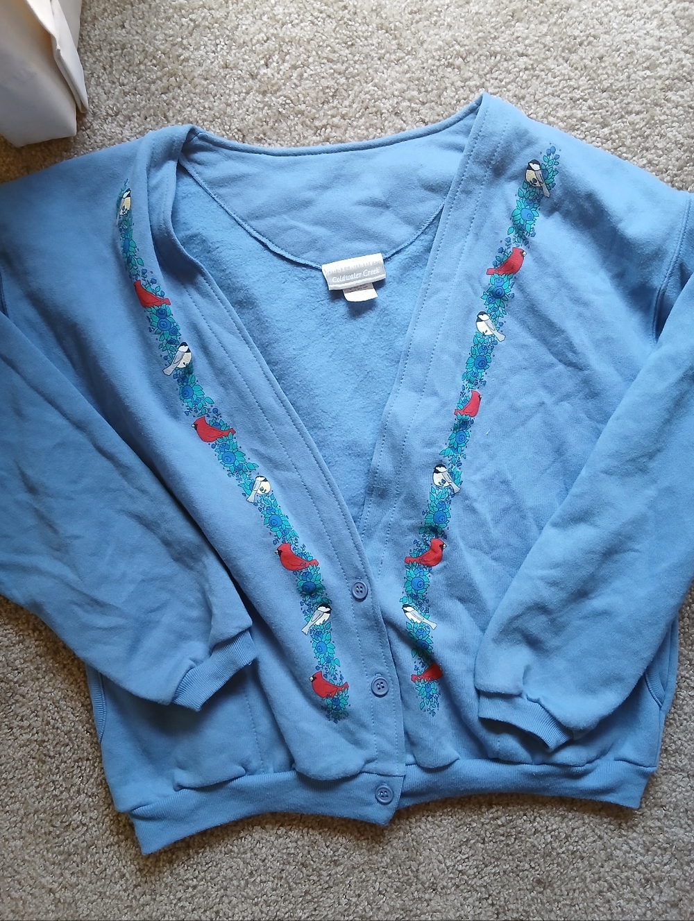 Coldwater Creek Grandma Cardigan Sweater with Bird Graphics